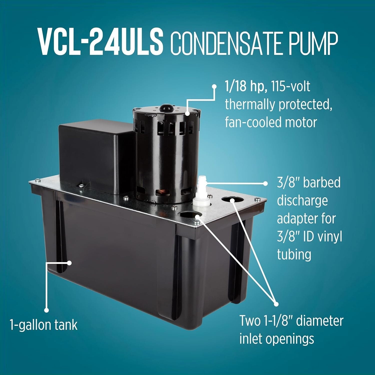 High-Efficiency 115V Condensate Removal Pump - 270 GPH with Overflow Protection