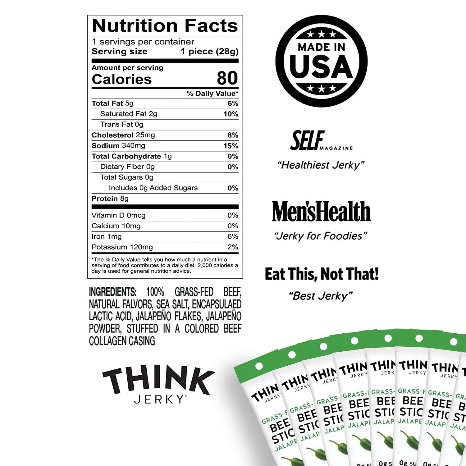 Chef-Crafted Jalapeno Beef Sticks - 10 Packs of Sugar-Free, Keto-Friendly Snacks