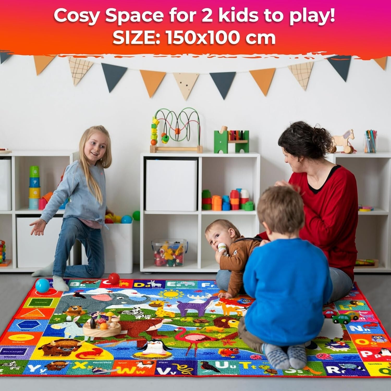 Durable Non-Slip Alphabet Rug for Kids - 59x39 Play Area Carpet with Animals
