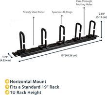 Load image into Gallery viewer, Efficient 1U 19" Cable Organizer: Rack Mount with D-Ring Hooks &amp; Pass-Through