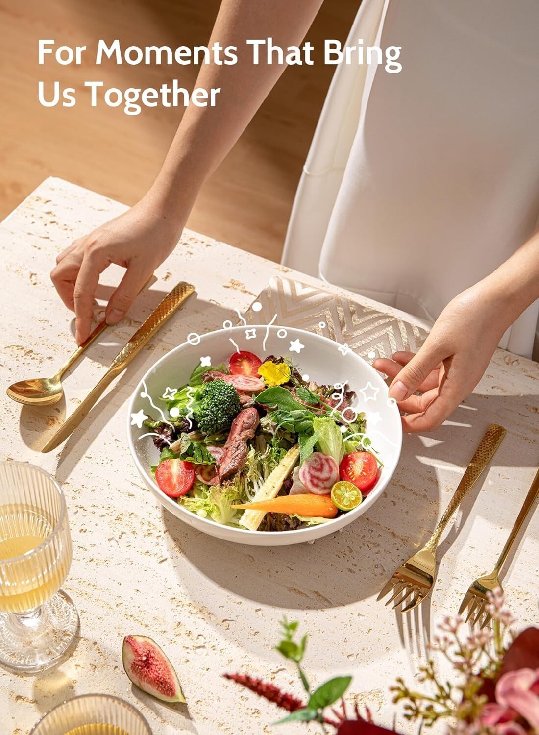 7.6 Inch Stackable White Salad Bowls - Microwave & Dishwasher Safe Set of 6