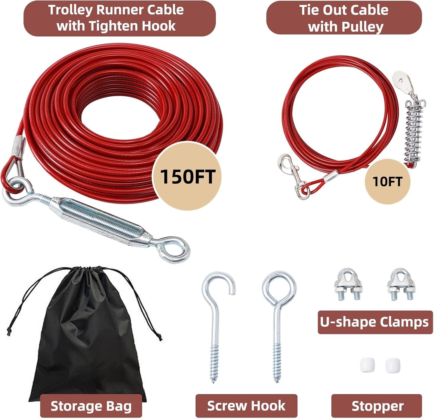 Durable Outdoor Dog Runner with Shock Absorbing Spring & Tangle-Free Clip