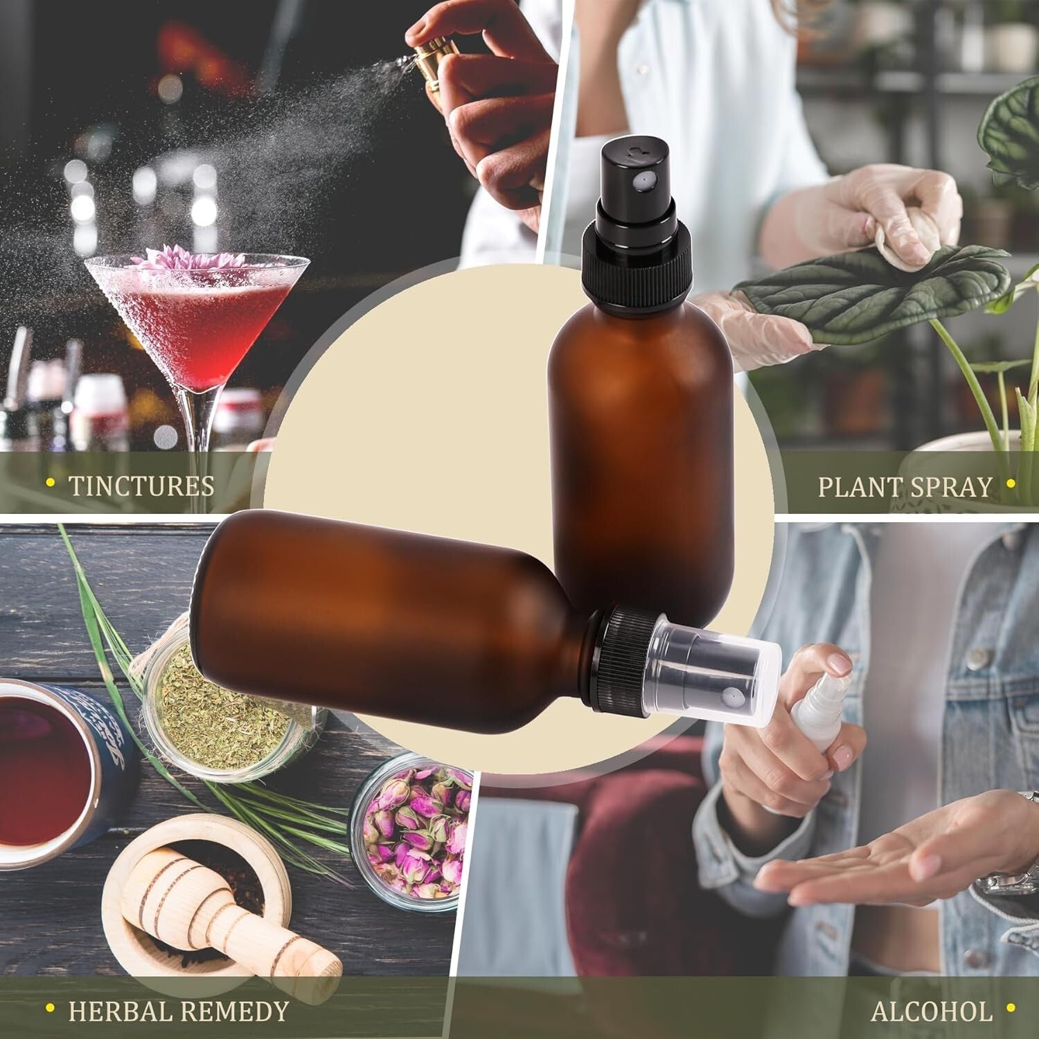 Multi-Purpose 2 oz Reusable Amber Spray Bottles - 48 Pack for Beauty & Cleaning