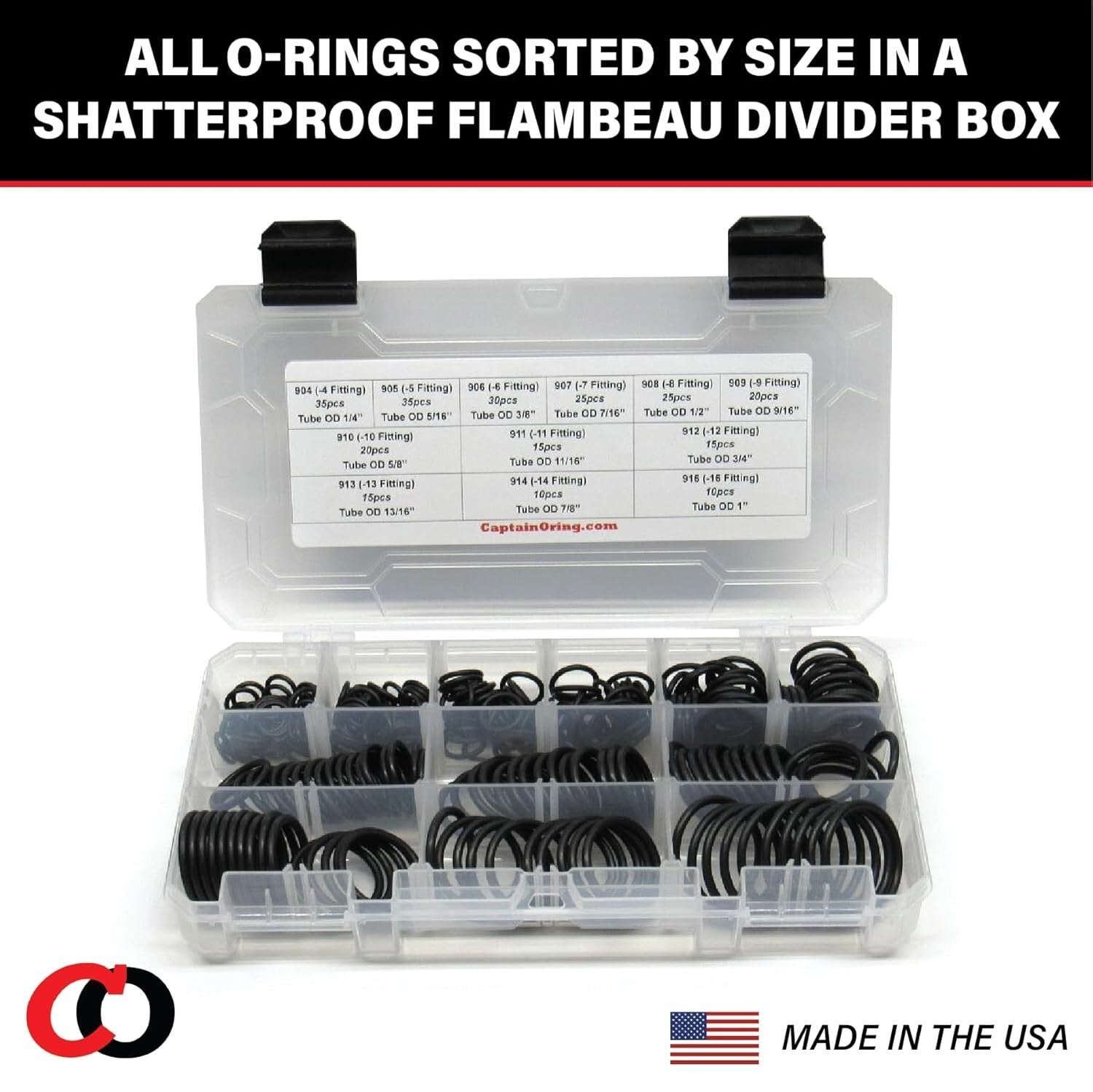 Essential Hydraulic O-Ring Seal Kit - 255 Buna-N Seals, 12 Sizes Available