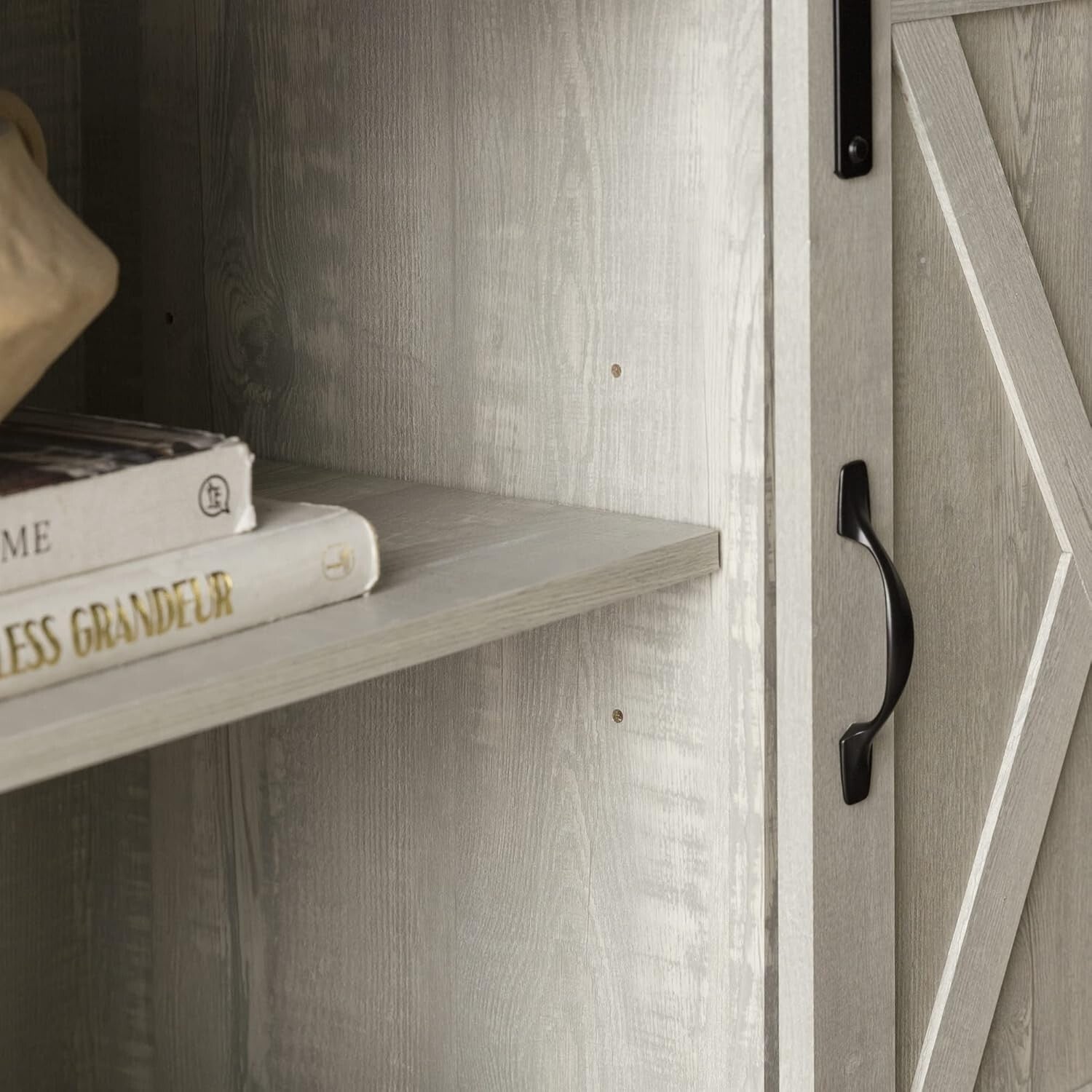 Charming 58-Inch Stone Grey TV Stand with Sliding Doors and 3 Adjustable Shelves