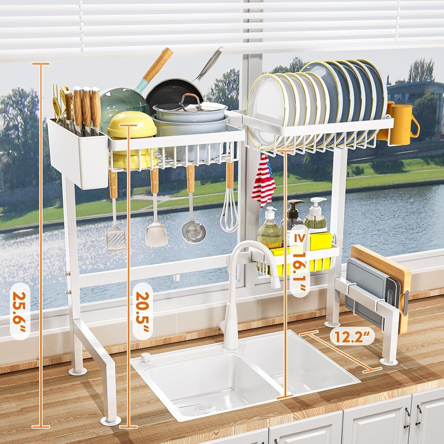 Elegant White Over Sink Dish Drying Rack - Rust Resistant, Space Saving Design