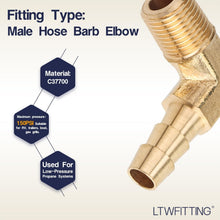 Load image into Gallery viewer, Bulk 90-Degree Elbow Brass Barb Fitting - 1/4 ID Hose x 1/8 Male NPT (400 Pack)