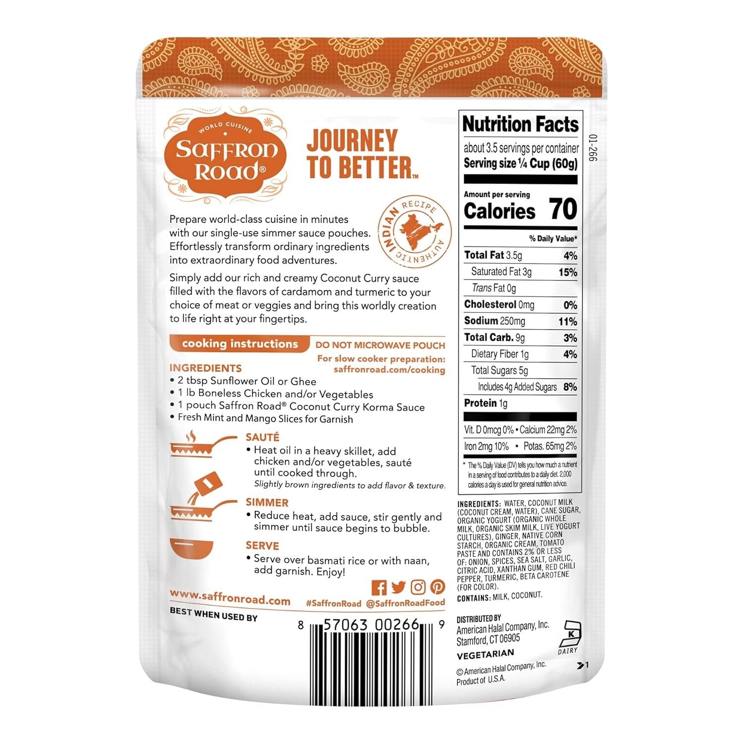 Authentic Coconut Curry Simmer Sauce - Low-Calorie, Quick, Pack of 8 Pouches