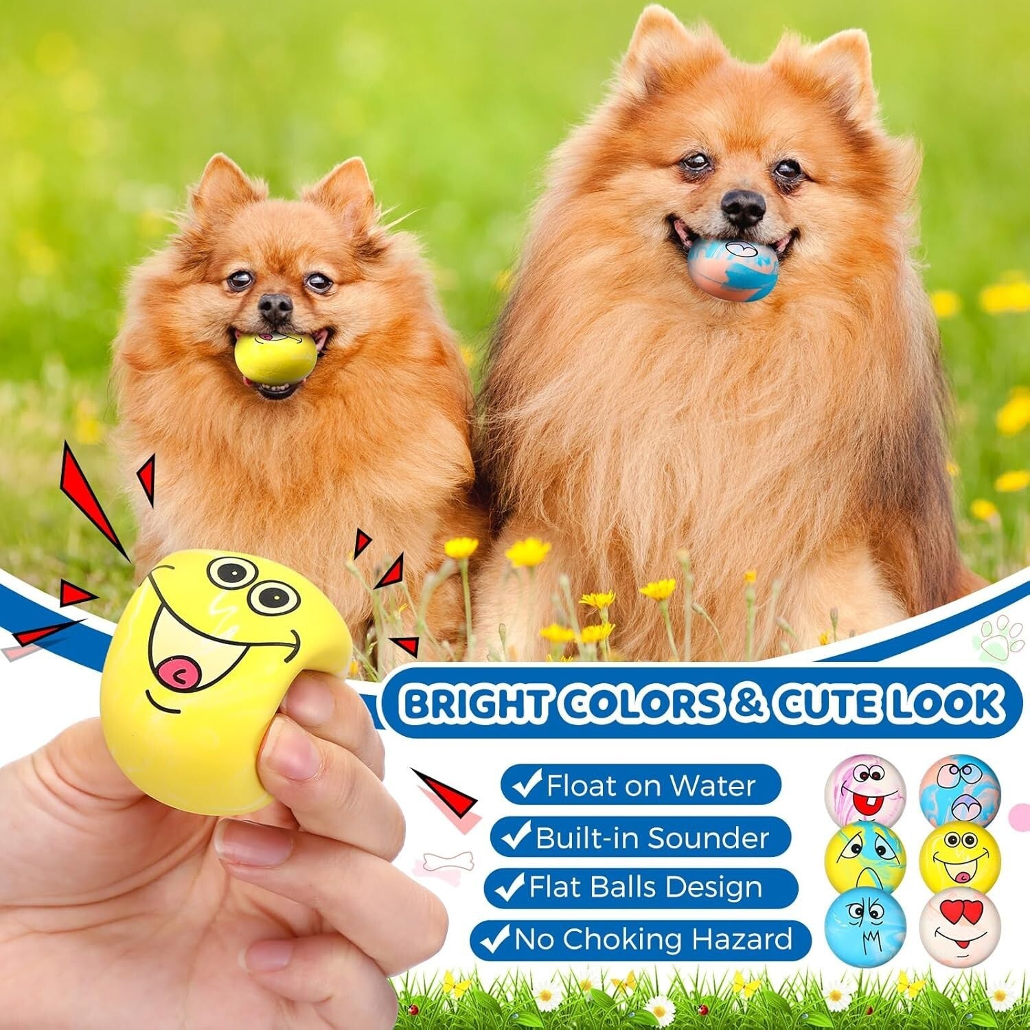 24 Vibrant Emoji Squeaky Dog Balls – Fun Interactive Fetch Toys for Small Dogs