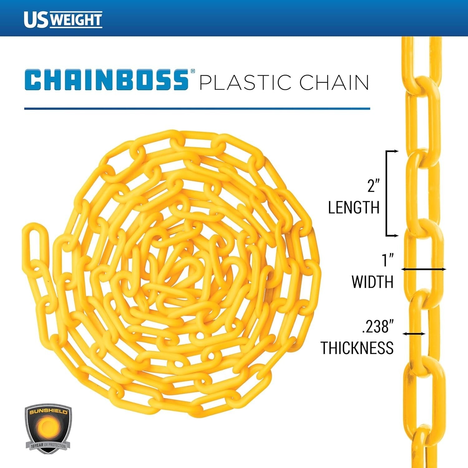Heavy-Duty 2" Yellow Safety Chain - 100' with SunShield UV Protection Technology