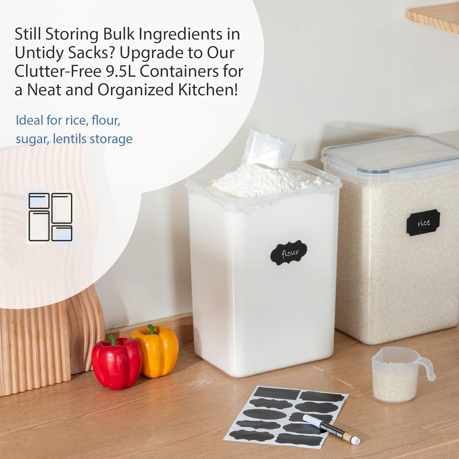 BPA-Free Jumbo Food Storage Containers – 320Oz Set with Included Measuring Cups