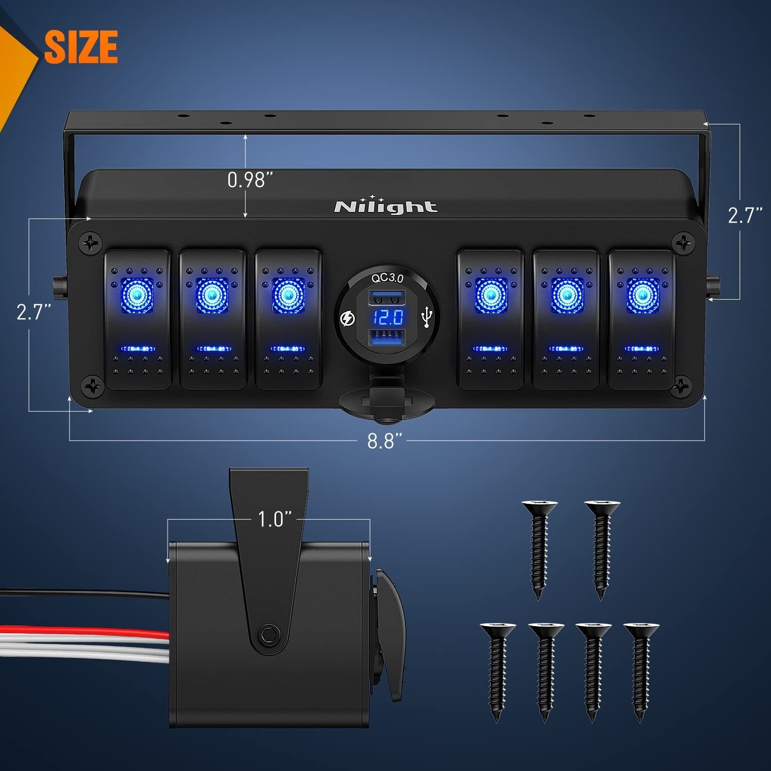 All-in-One 6 Gang SPST Rocker Switch Box with Dual USB & Integrated Voltmeter