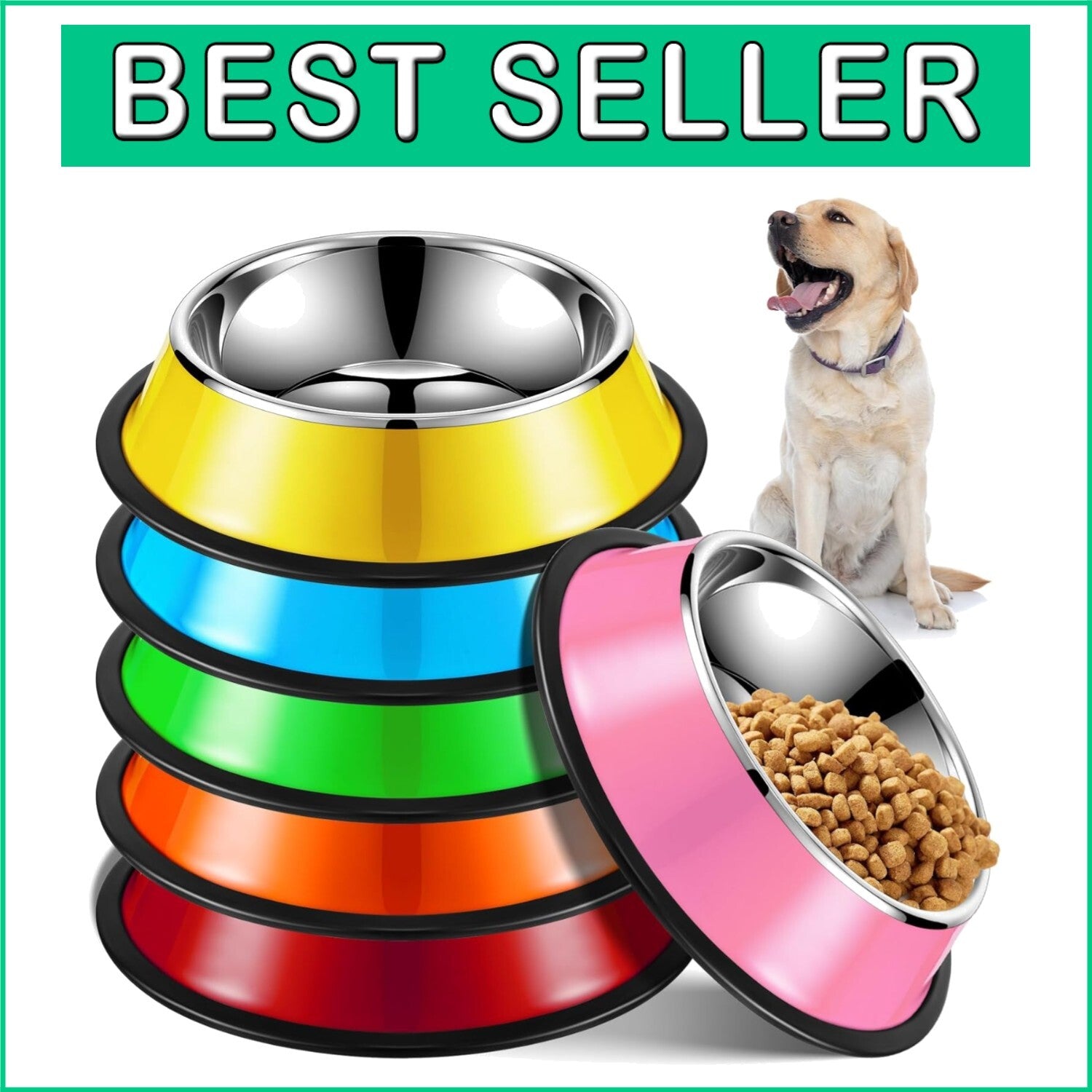 Durable 54oz Stainless Steel Dog Bowls with Non-Slip Silicone Base - 6 Colors