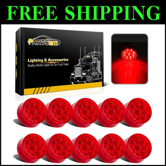 Set of 10 Waterproof 2-Inch Round Red LED Marker Lights for Trailers & Trucks