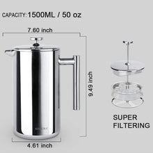 Load image into Gallery viewer, Manual French Press Coffee Maker - 50oz Insulated Stainless Steel for Camping