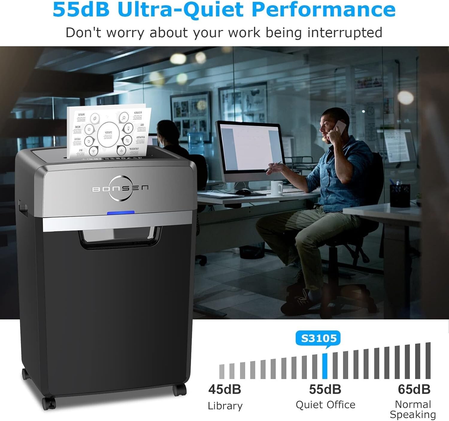 Efficient Office Heavy Duty Paper Shredder - 24 Sheets, Quiet, 9-Gallon Capacity