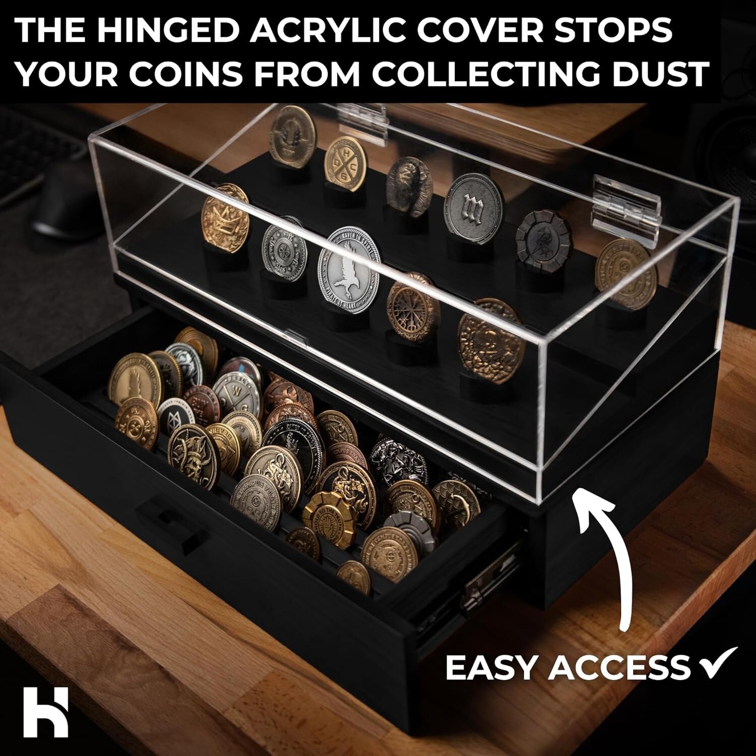 Handcrafted Challenge Coin Display Case with Drawer – Gift for Coin Enthusiasts