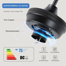 Load image into Gallery viewer, Elegant 52-Inch Black Ceiling Fan with Waterproof LED Light - Ideal for Patios