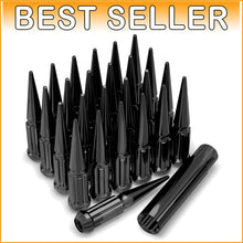 Load image into Gallery viewer, Professional Grade M12x1.25 Black Spike Lug Nuts - 25 Pack with Installation Key