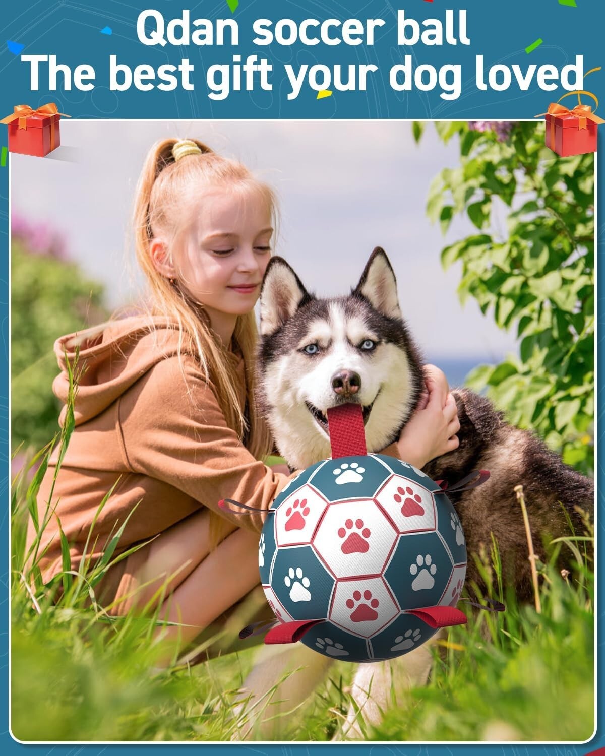 Soft but Sturdy 10-Inch Dog Soccer Ball with Grip Straps – Perfect Birthday Gift