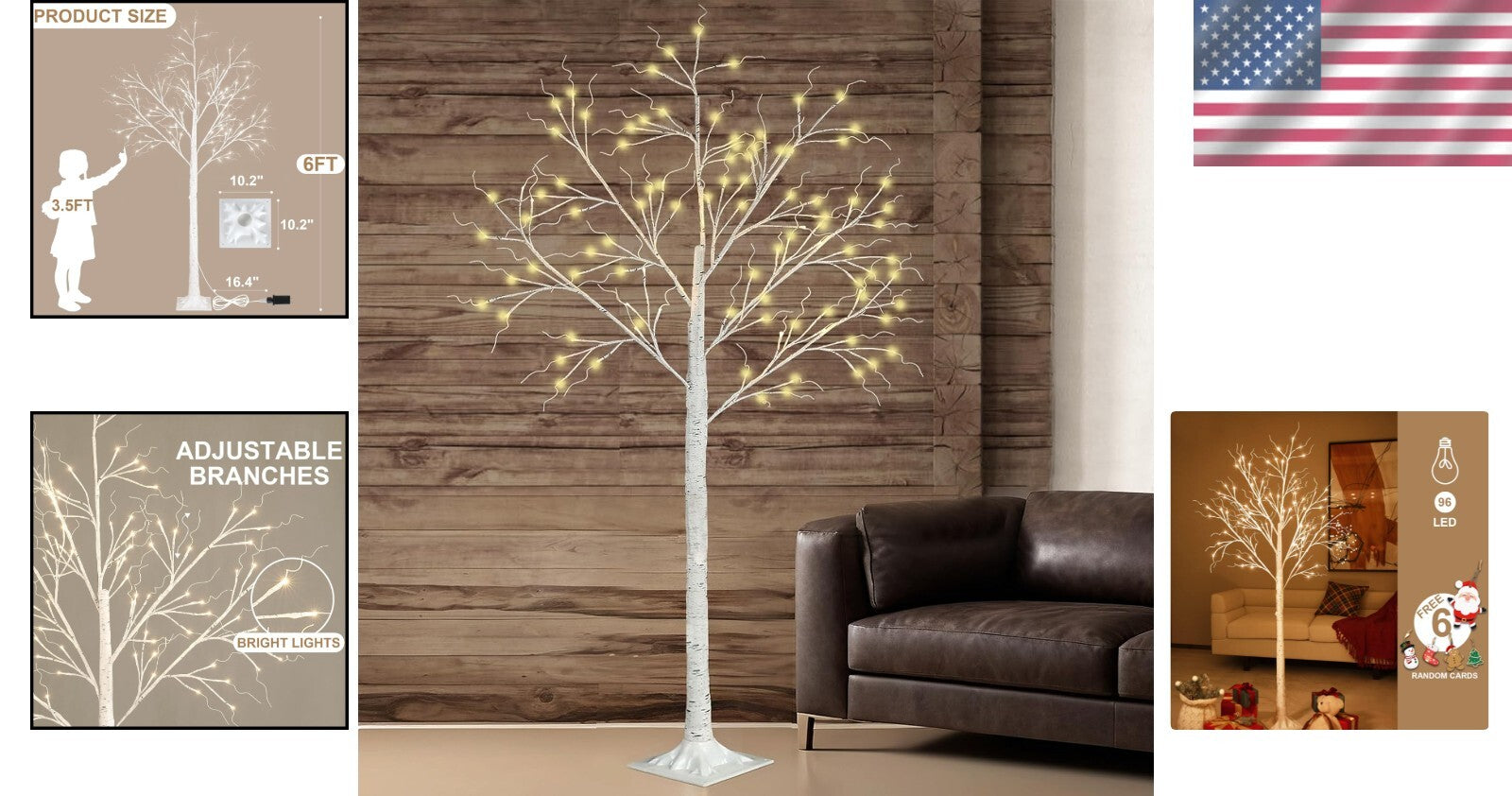 Customizable 6FT Birch Tree with 96 LED Lights - Ideal for Holidays and Events