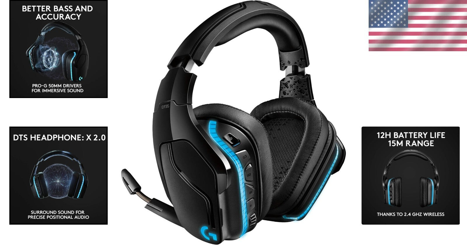 G935 Wireless Gaming Headset - Full RGB, 7.1 Surround Sound & Customizable EQ