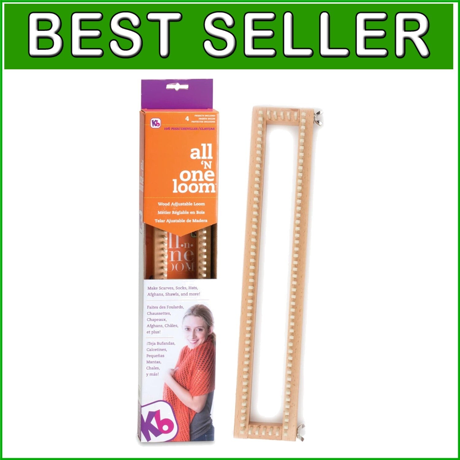 18" Multi-Purpose Knitting Loom Kit: 106 Pegs, Tool, and Instructions Included