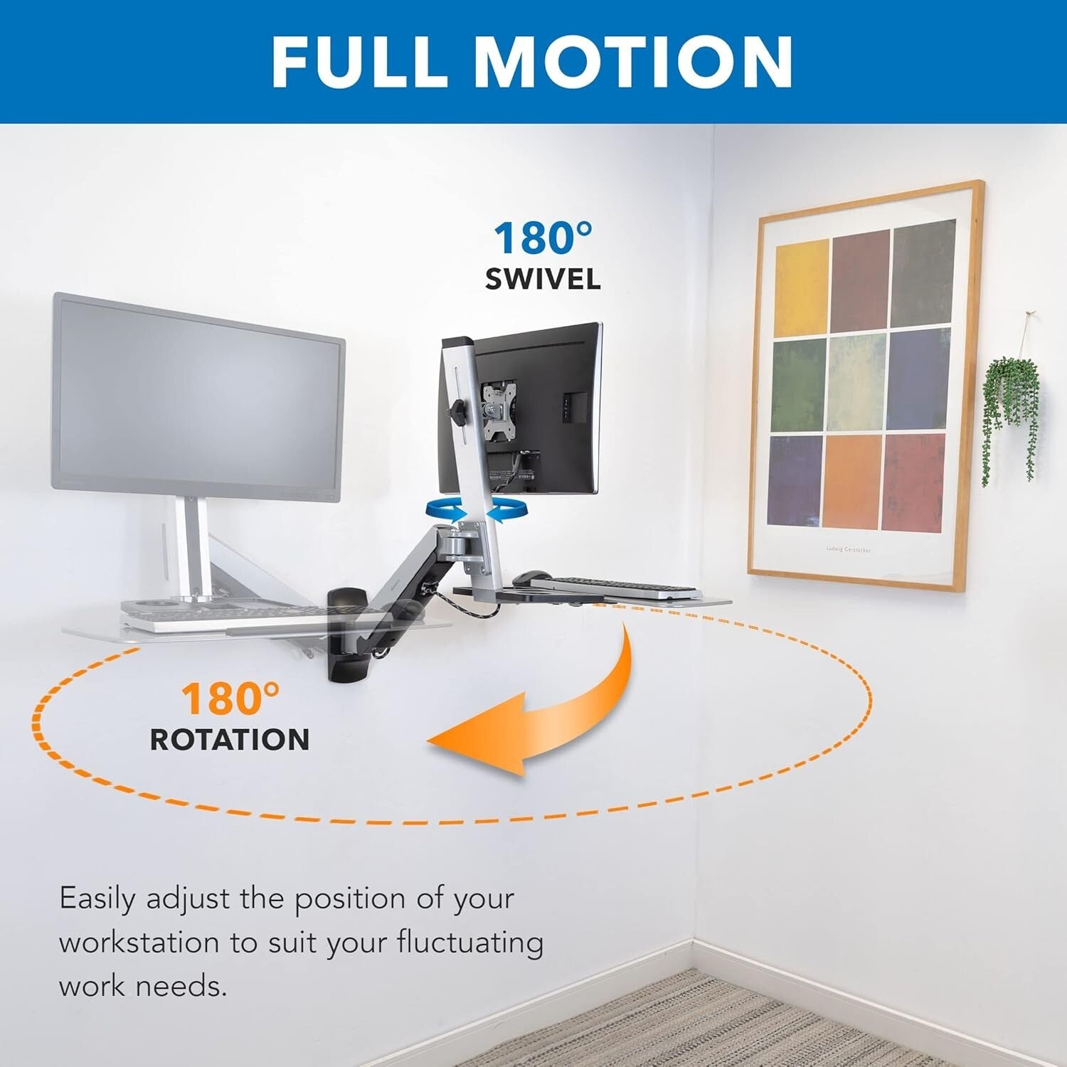 Adjustable Wall-Mounted Workstation with Articulating Monitor Arm & CPU Holder