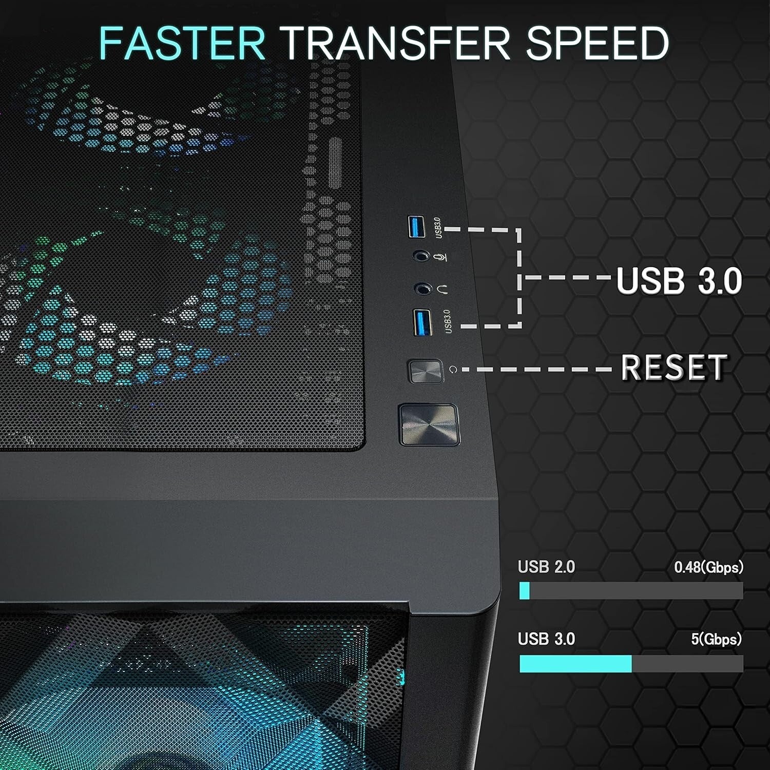 Customizable RGB-Illuminated ATX PC Case with Magnetic Tempered Glass Side Panel