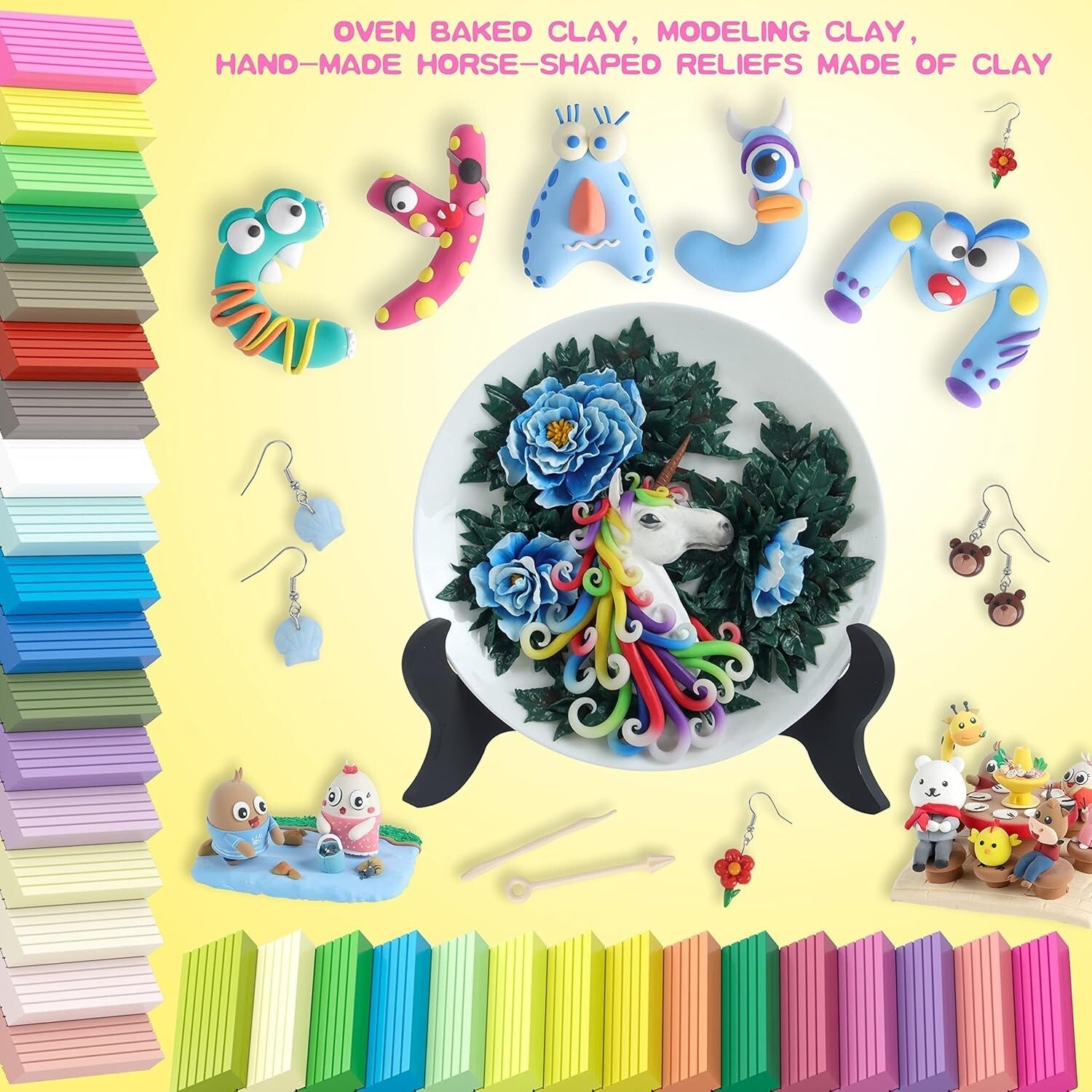 Engaging Polymer Clay Set for Ages 3+ - 72 Colors & Modeling Tools Included
