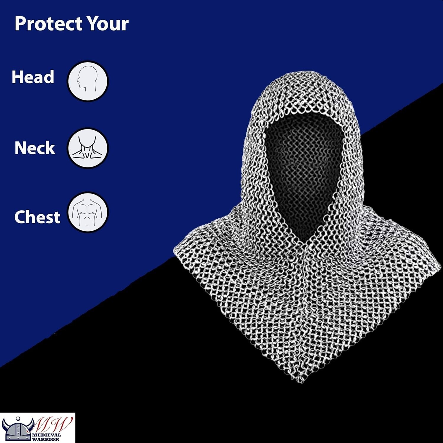 Durable 4-Pound Chainmail Coif Armor - Medieval Neck Protection in 18.75 Inches
