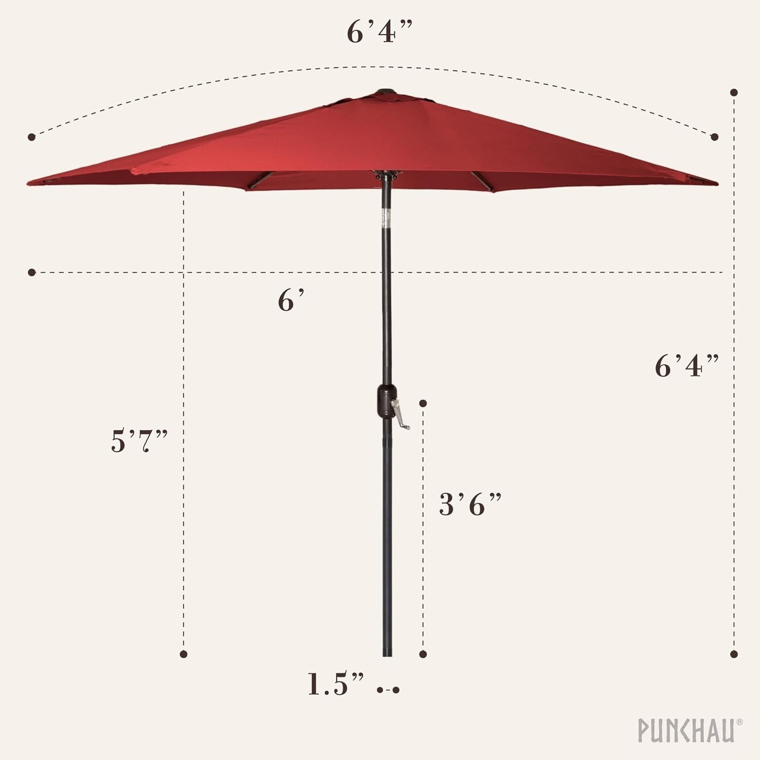 Durable 6 Ft Umbrella with Easy Crank and Tilt - Wine Red for Outdoor Spaces