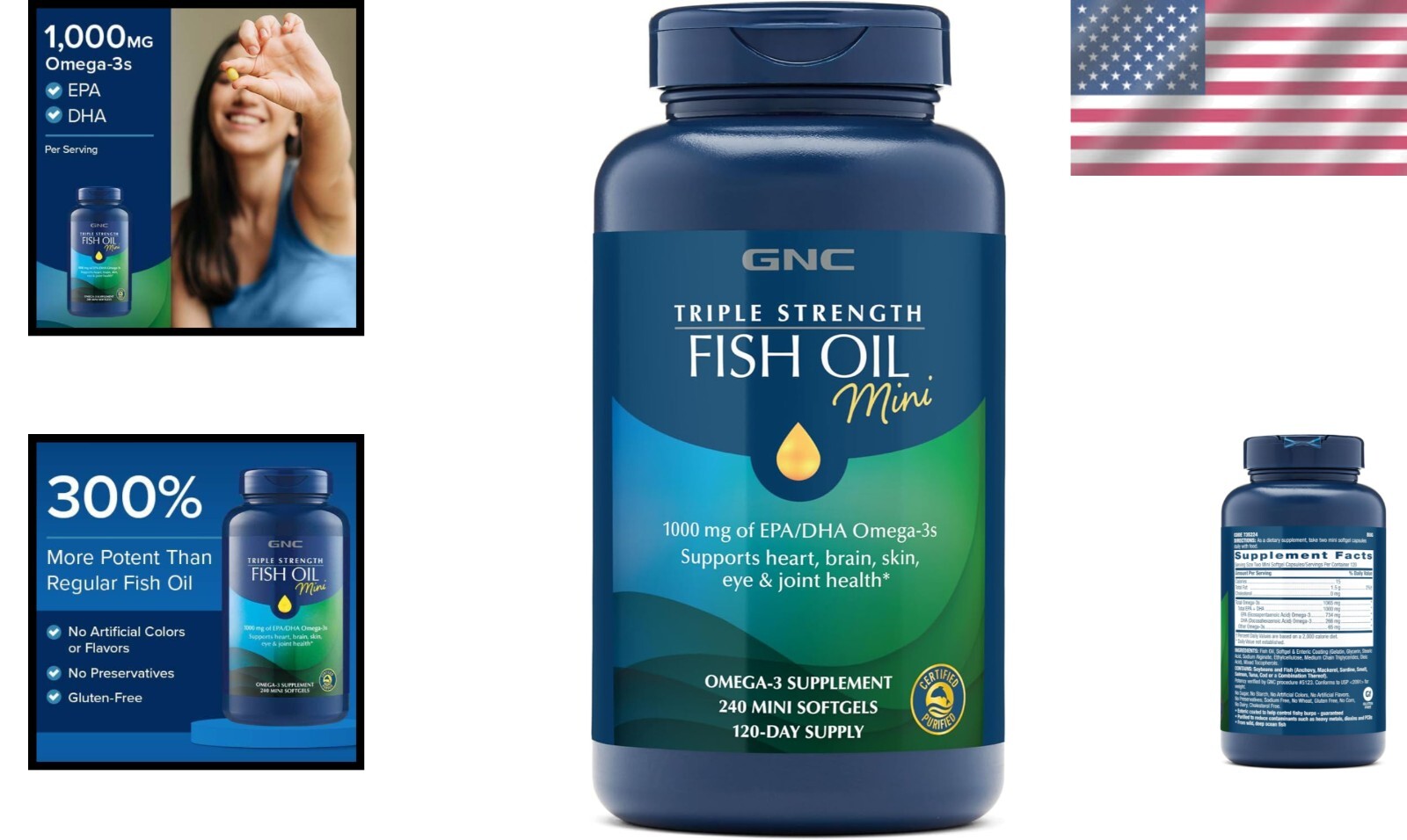 Wild Caught Omega-3 Fish Oil - 1000mg EPA/DHA, Joint & Skin Support, Gluten-Free