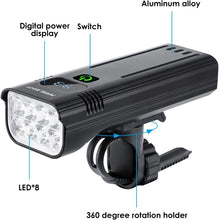 Load image into Gallery viewer, Waterproof Bike Headlight with Digital Display &amp; 10000mAh Battery - 5 Modes