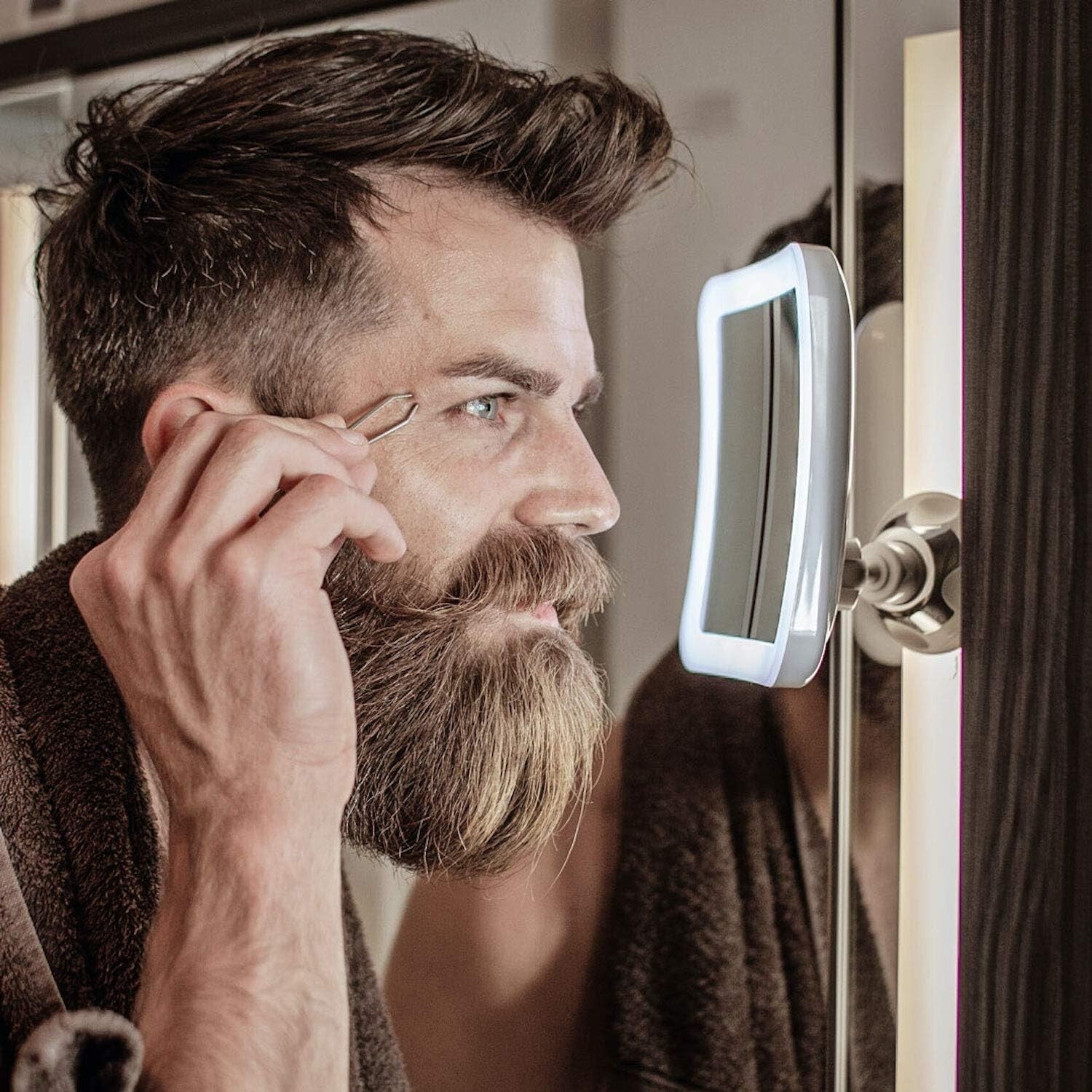 Dimmable Touch Control 10X Magnifying Mirror with 360-Degree Swivel for Easy Use