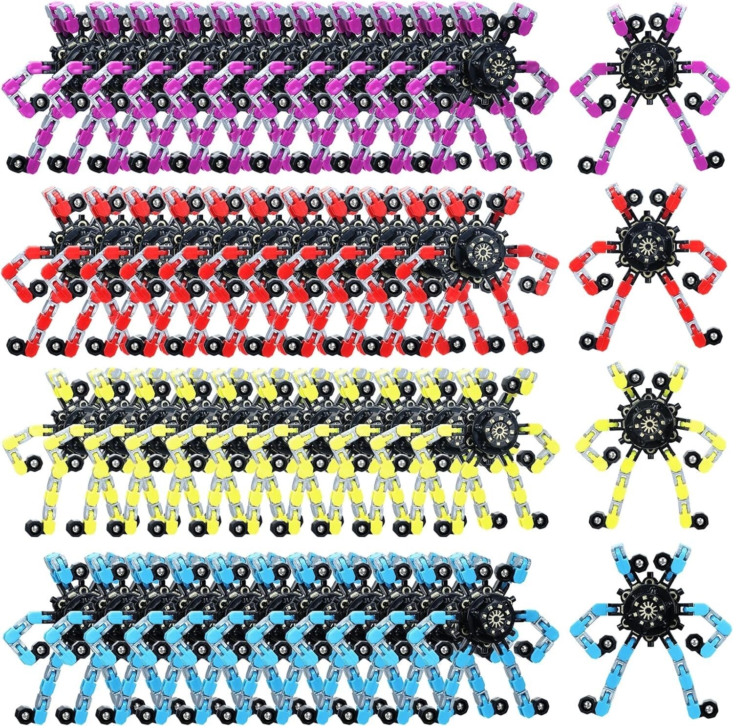 64 Pack Transformable Sensory Fidget Spinners - Stress Relief Toys for All Ages