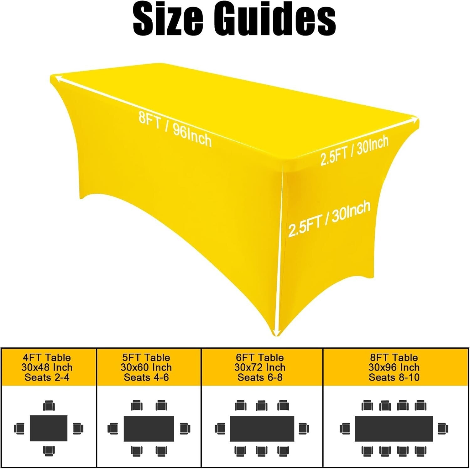 8FT Elastic Fitted Table Covers - 2 Pack Yellow Spandex for Weddings and Parties