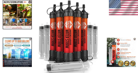 5 Reusable Water Straws - Filters 1800 Gallons for Hiking, Travel, and Survival