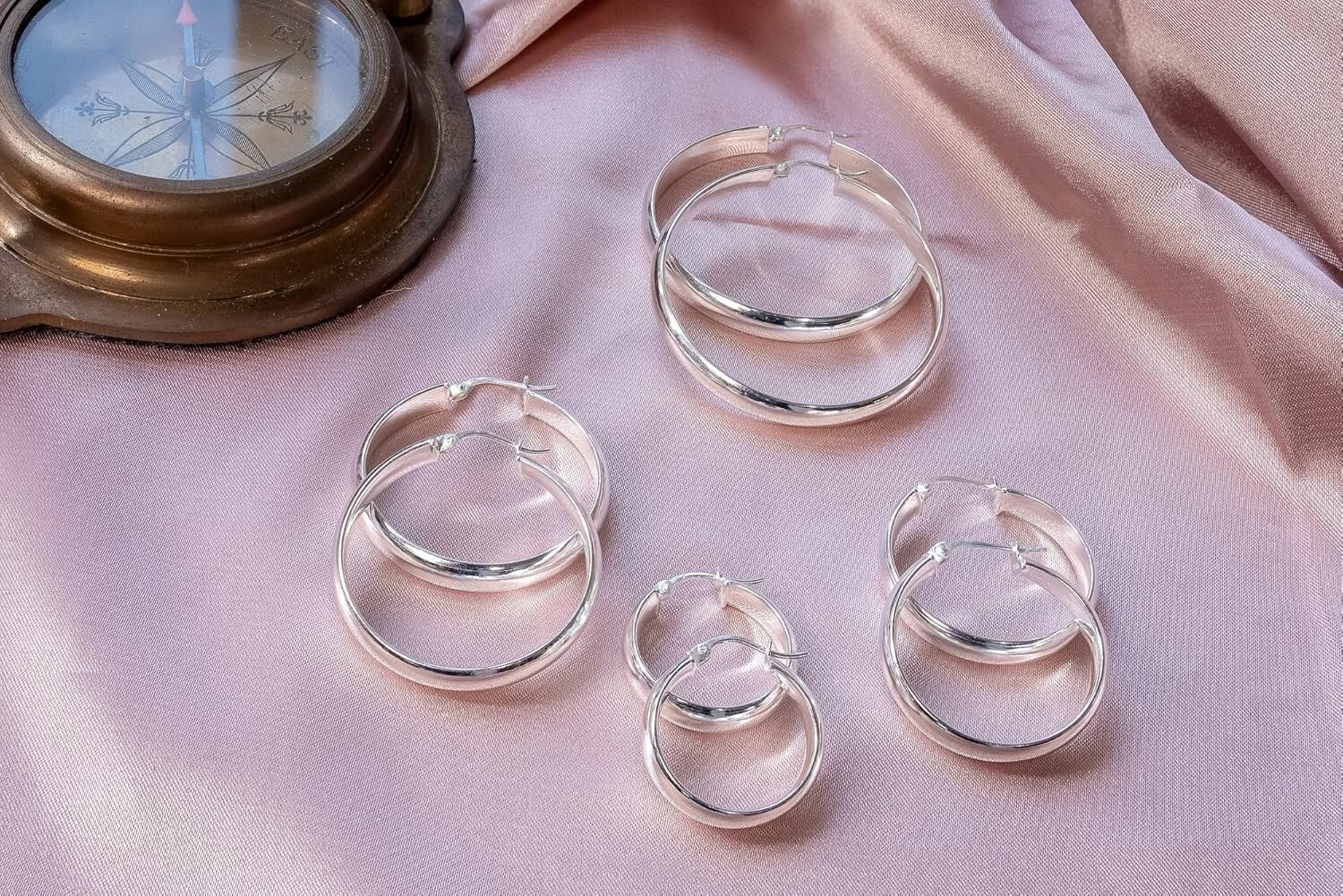 Thick High Polished Sterling Silver Chunky Hoop Earrings, Nickle Free Options