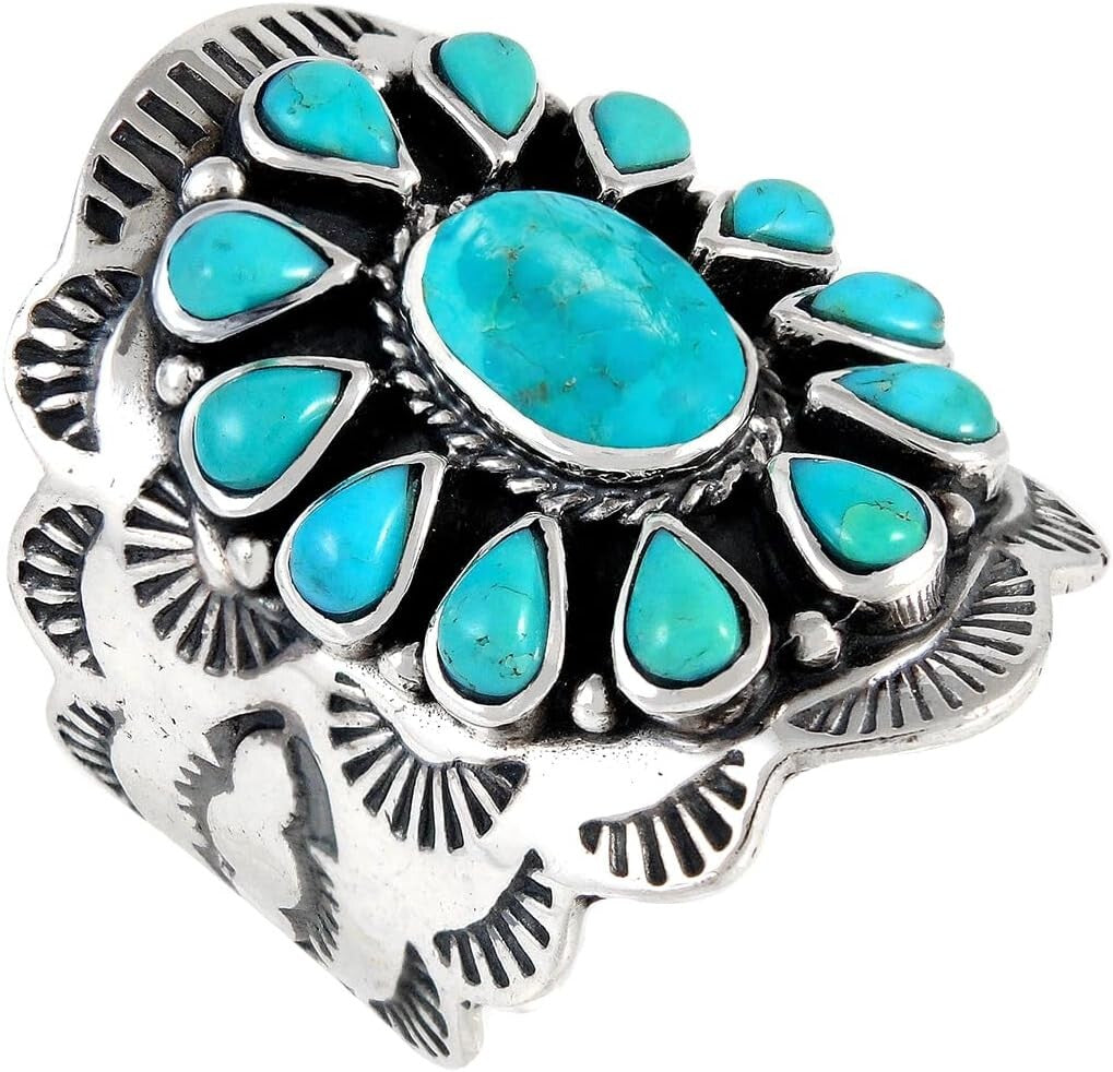 Customizable 925 Sterling Silver Ring with Genuine Turquoise - Radiant Gemstone