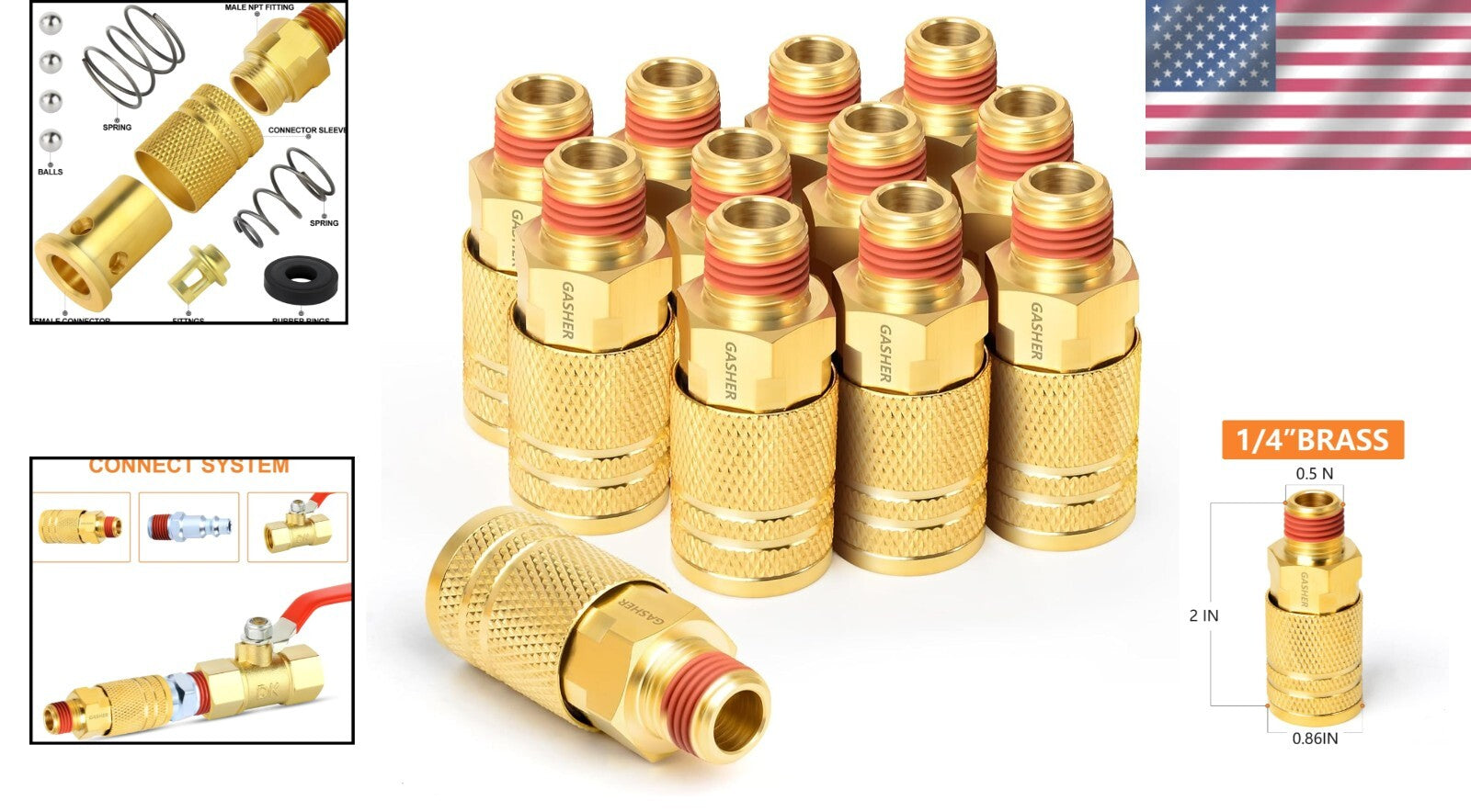 Durable 12PCS 1/4-Inch Brass Couplers with Quick Connect for Easy Tool Switching