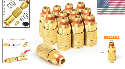 Durable 12PCS 1/4-Inch Brass Couplers with Quick Connect for Easy Tool Switching