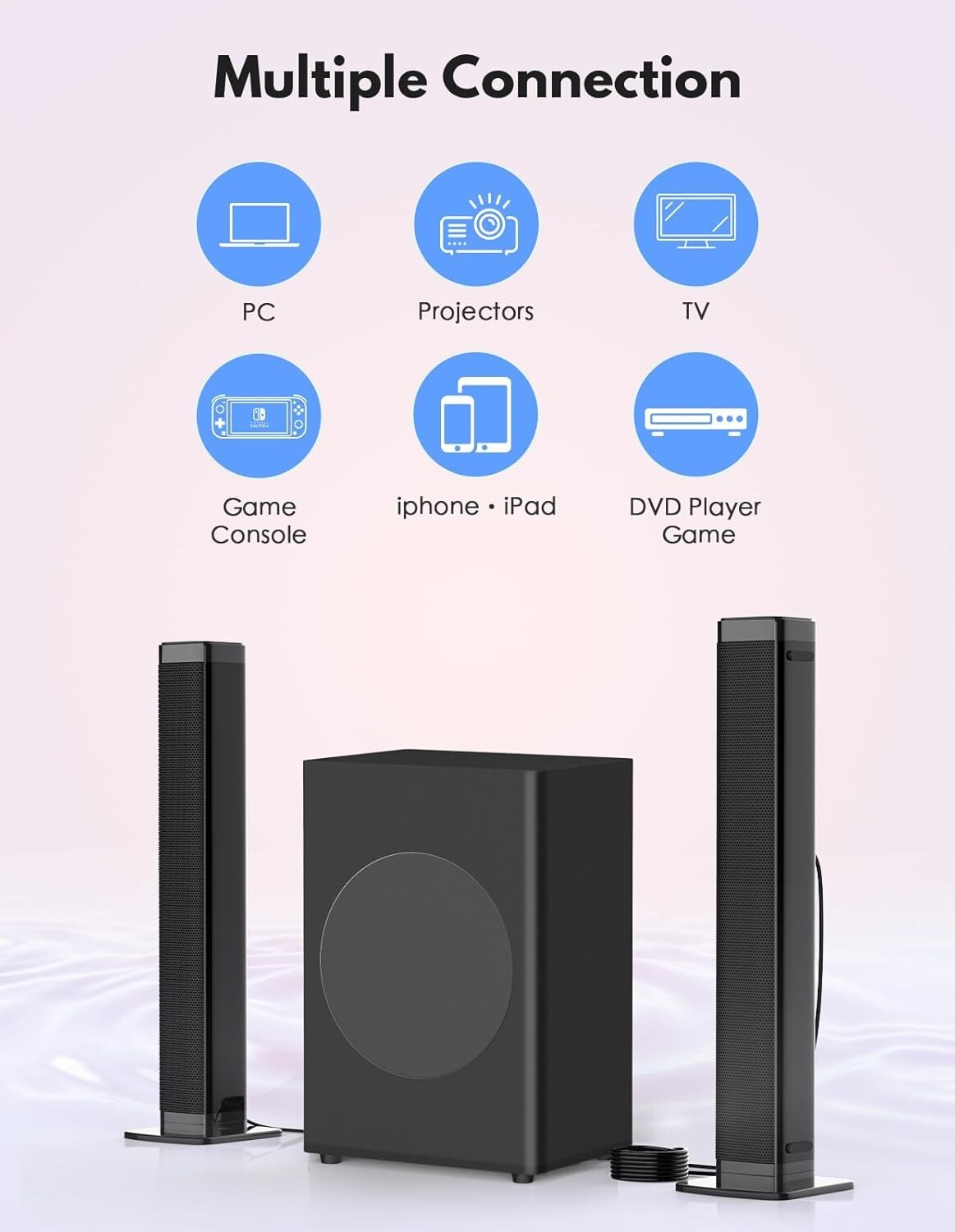 Bluetooth 5.0 Surround Sound Bar with Subwoofer – 10 EQ Modes & Remote Control
