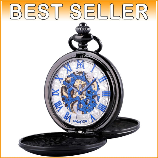 47mm Battery-Free Skeleton Pocket Watch with Custom Engraving - Men’s & Women’s