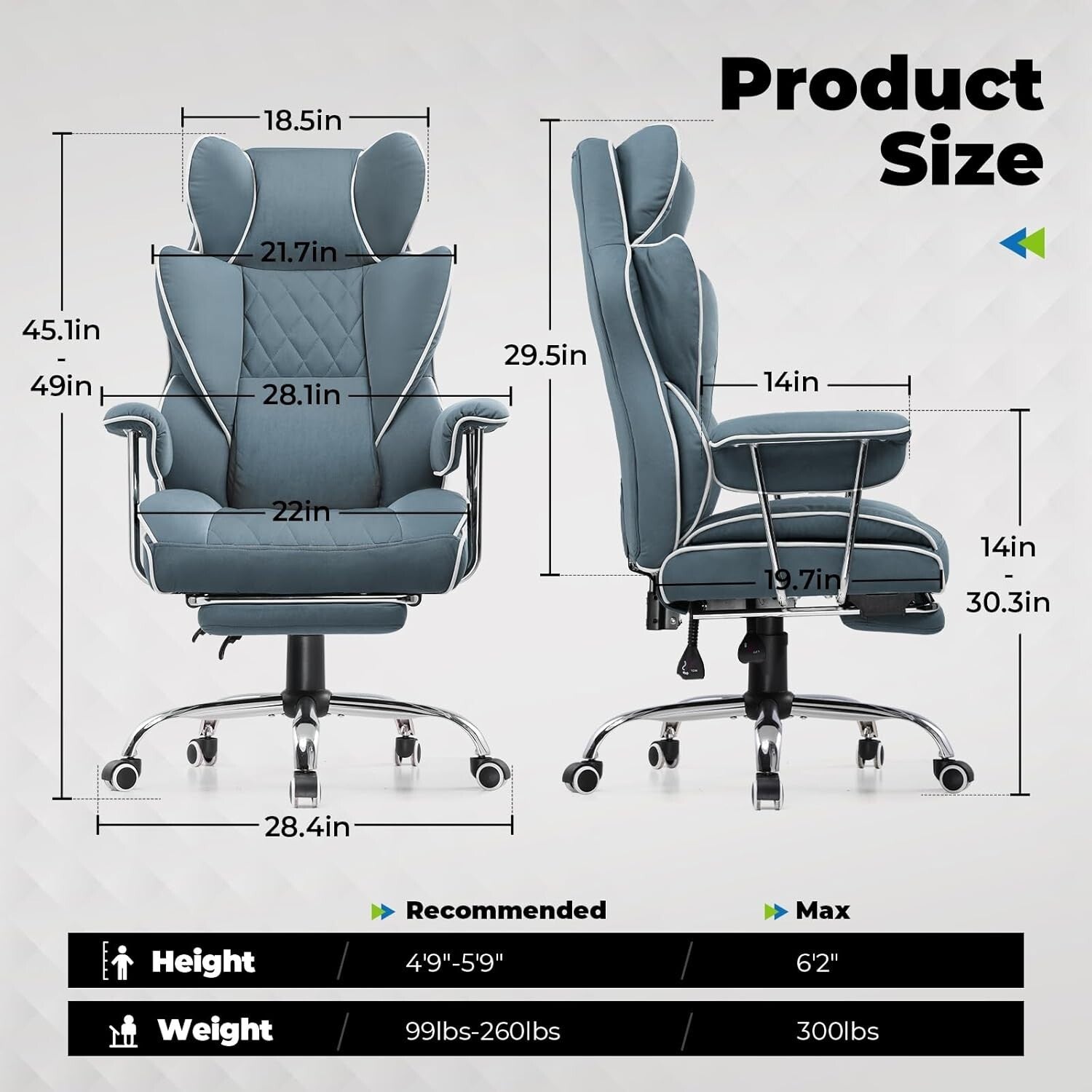 Big & Tall Office Chair - High Back Leather Executive Gaming Chair with Footrest