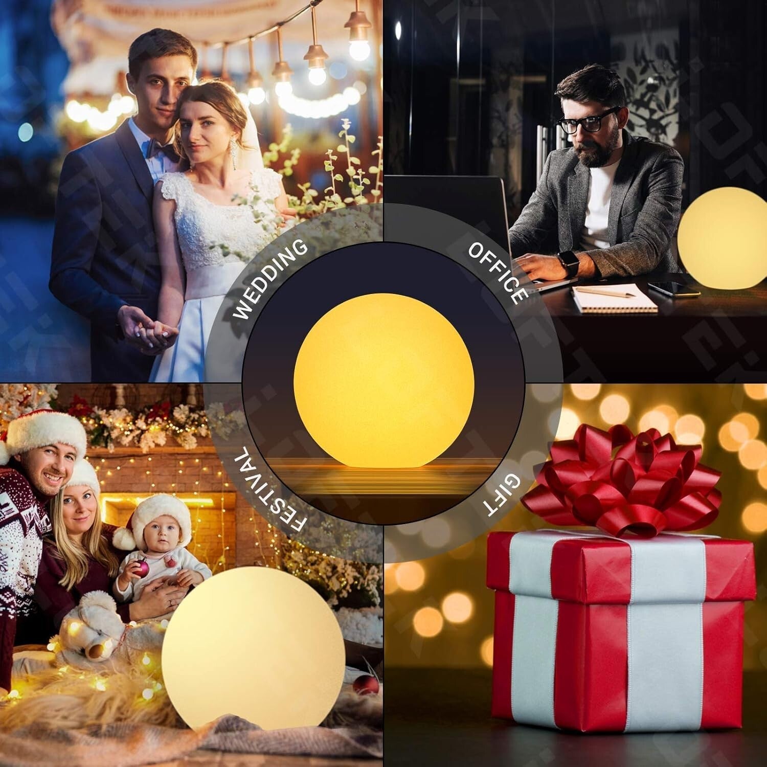 Art Deco 12-Inch Cordless Dimmable LED Light Ball - Perfect for Pools & Parties