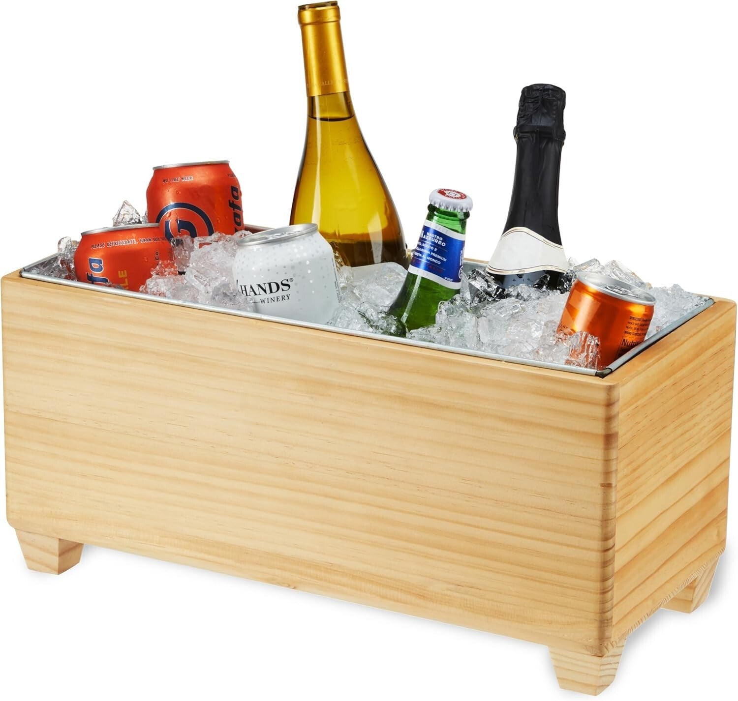 Elegant Pine Wood Wine Bucket with Galvanized Tub – Holds 4 Bottles, 5.4 Gal