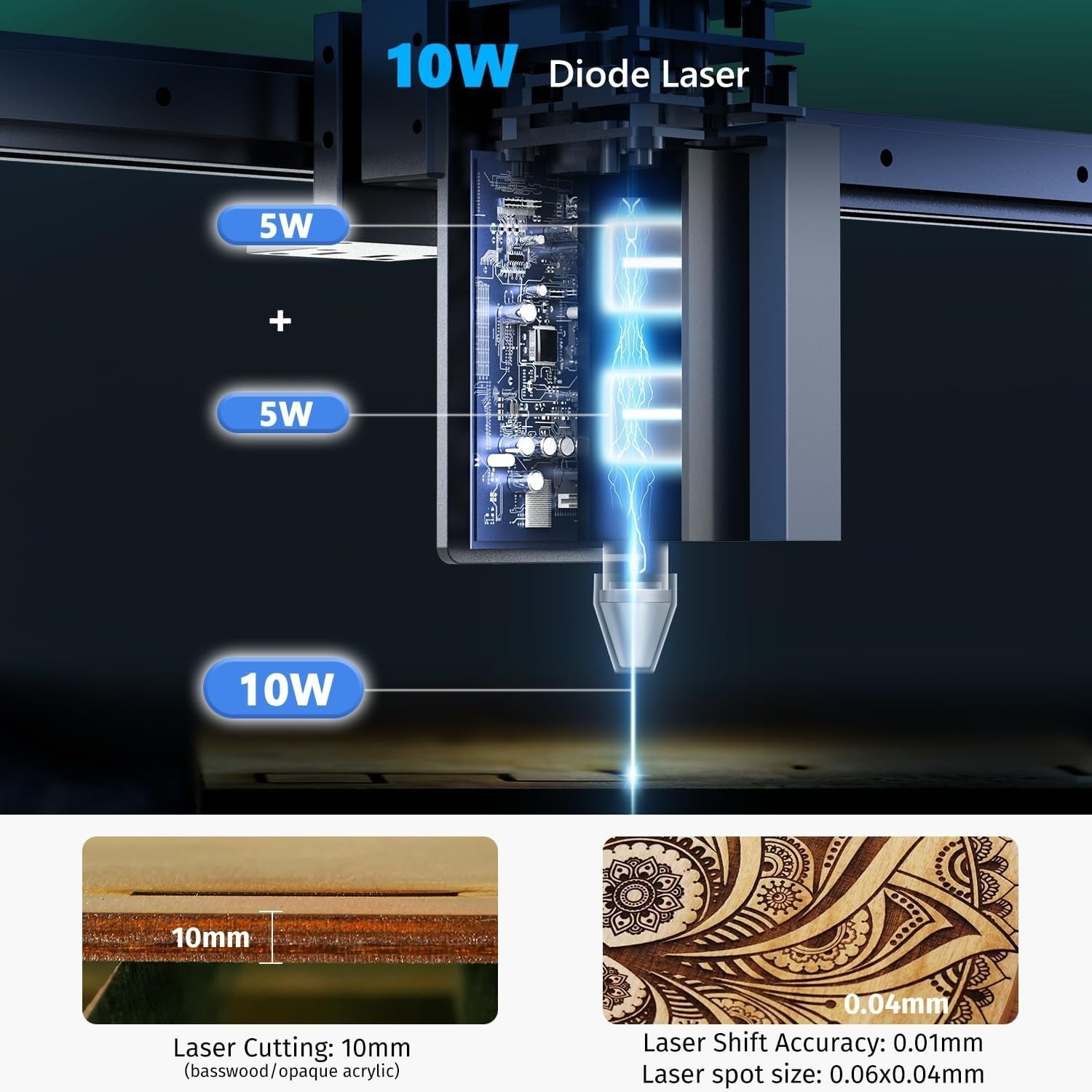 Precision 10W Laser Cutter with Air Assist - Ideal for Wood, Metal, Acrylic