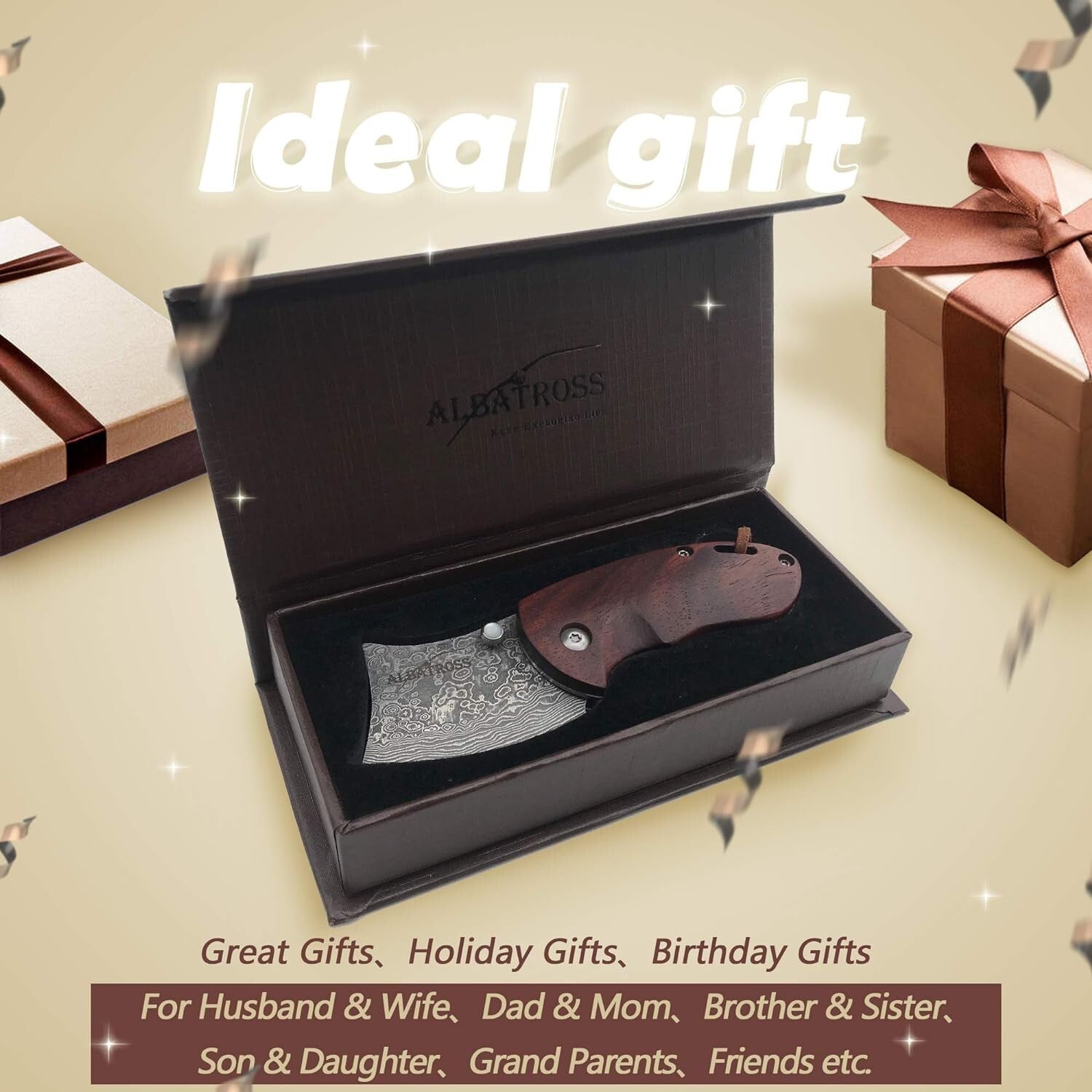 2" Damascus Folding Pocket Knife with Sandalwood Handle - Perfect for Camping