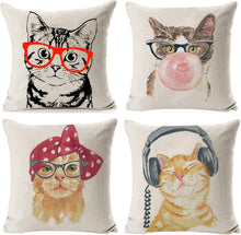 Load image into Gallery viewer, Creative Cat-Themed Decorative Pillow Covers, 4 Pack 18" x 18" Zippered Design